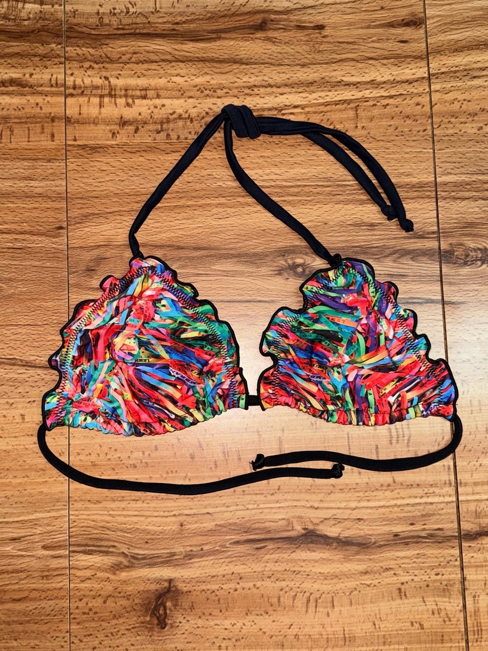 Women’s Multicolor Ruffled Triangle Brazilian Bikini Top - scalloped unpadded